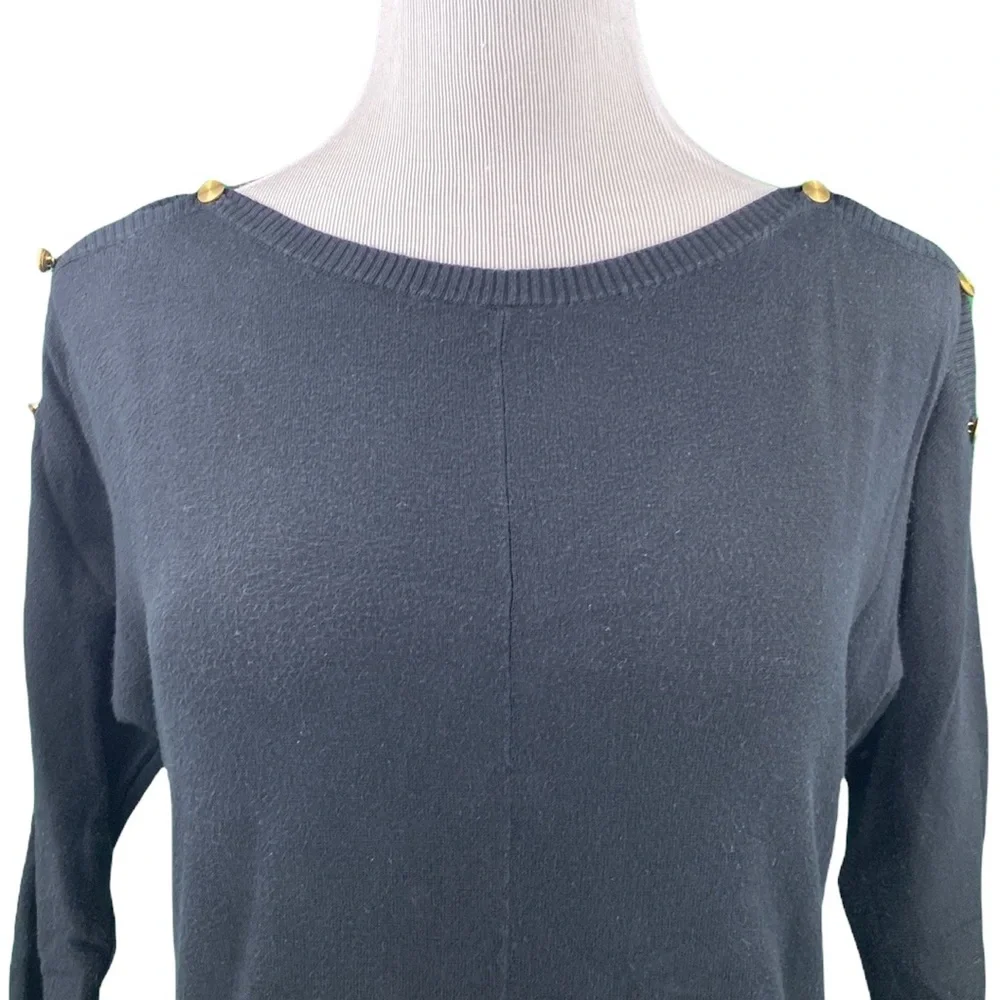 GAP Black Combed Cotton 3/4 Sleeve Boatneck Knit Sweater - Picture 2 of 13